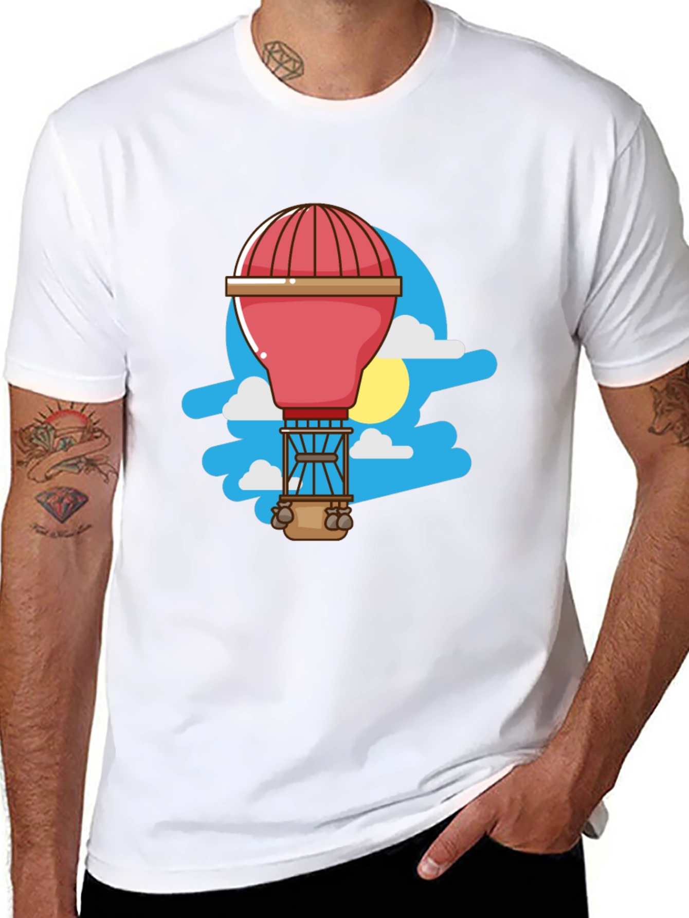 Black Cartoon Hot Air Balloon Graphic Tee - Black view 8