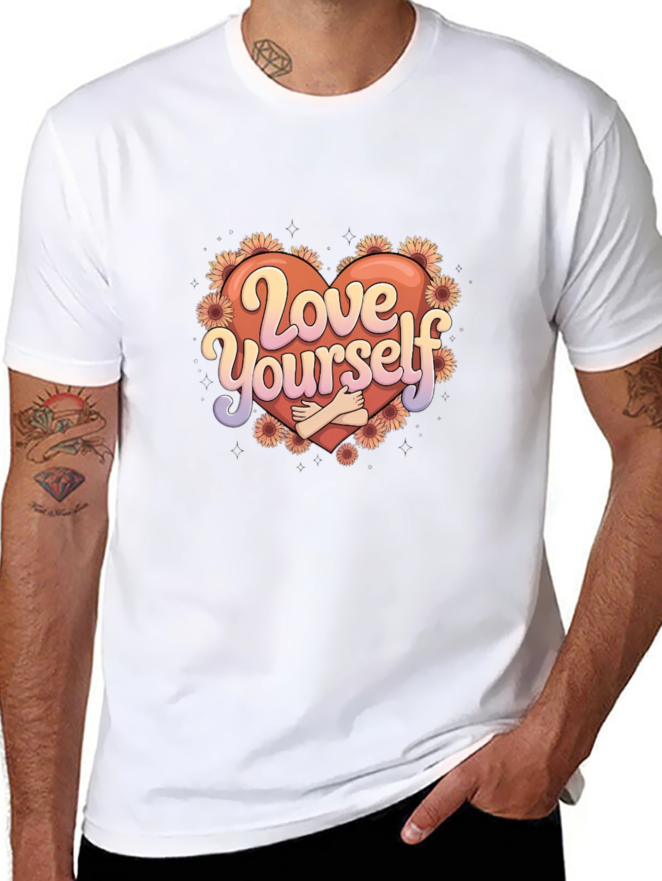 Black Love Yourself Graphic Tee - Heart & Flowers view 8