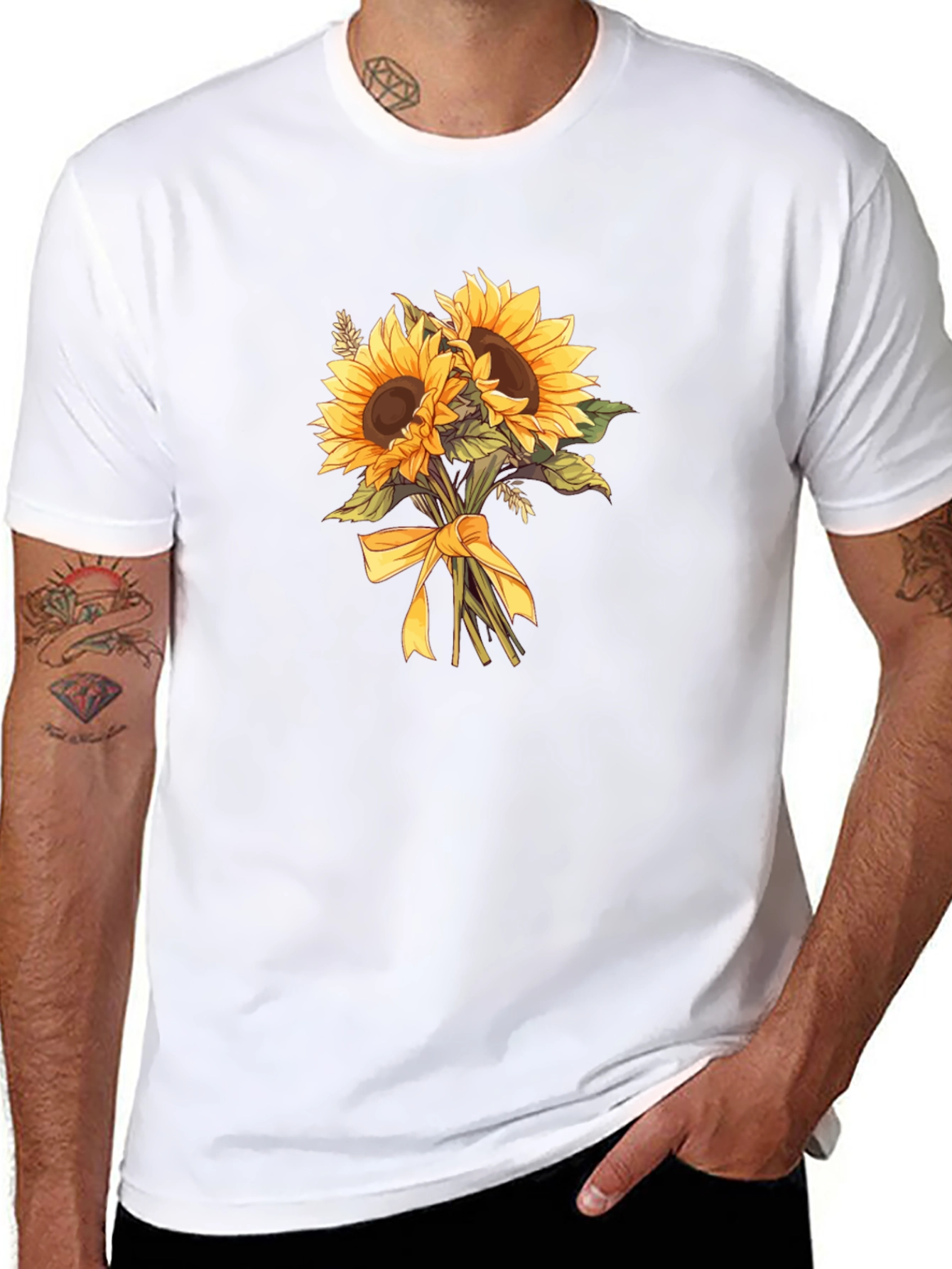 Black Sunflower Bouquet Graphic Tee - Black Cotton Blend view 8