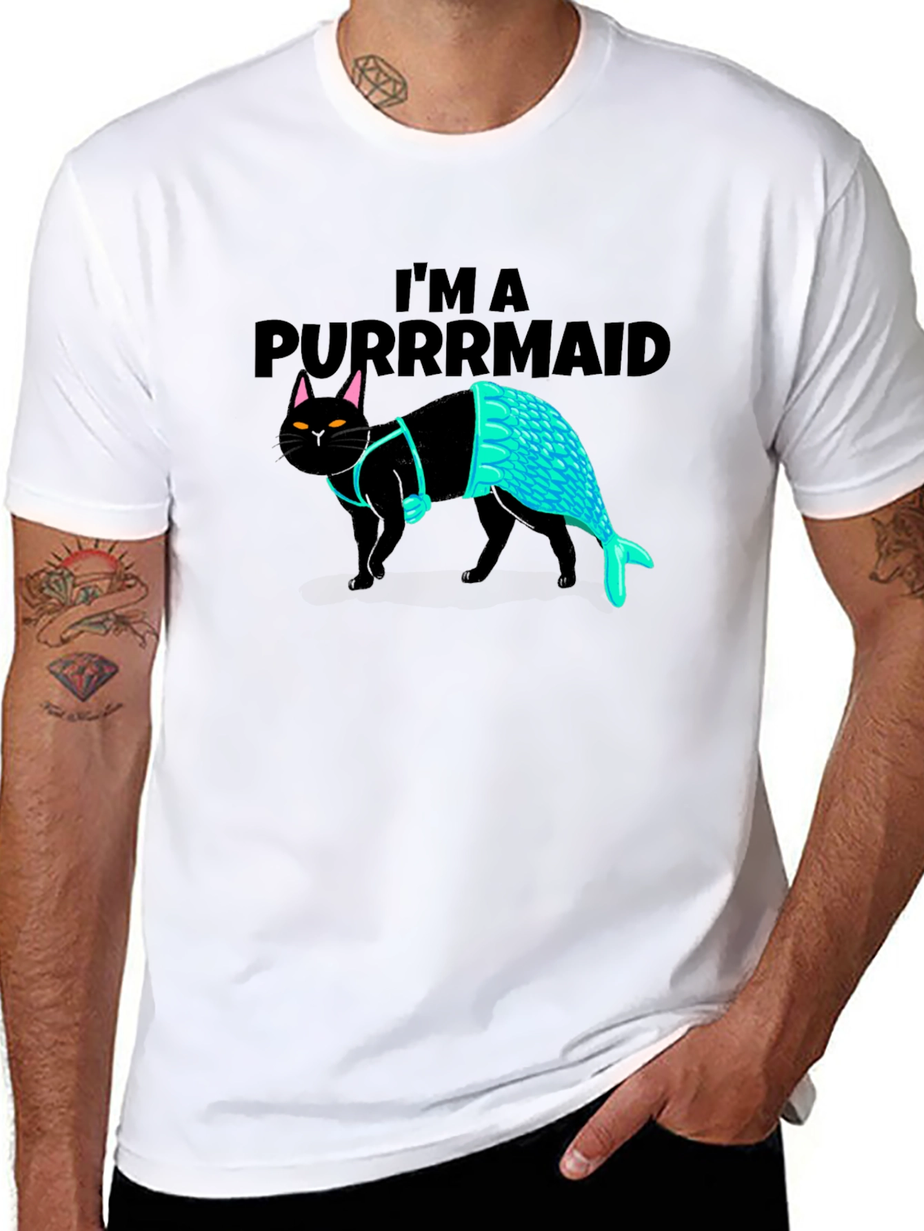 Black Purrmaid T-Shirt: Cat Mermaid Graphic Tee view 8