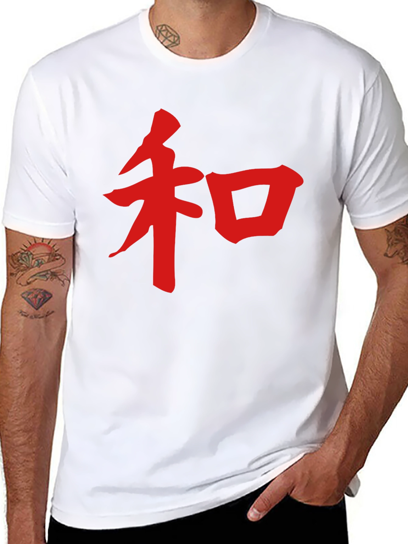 Black Black T-Shirt with Red Kanji Character view 8