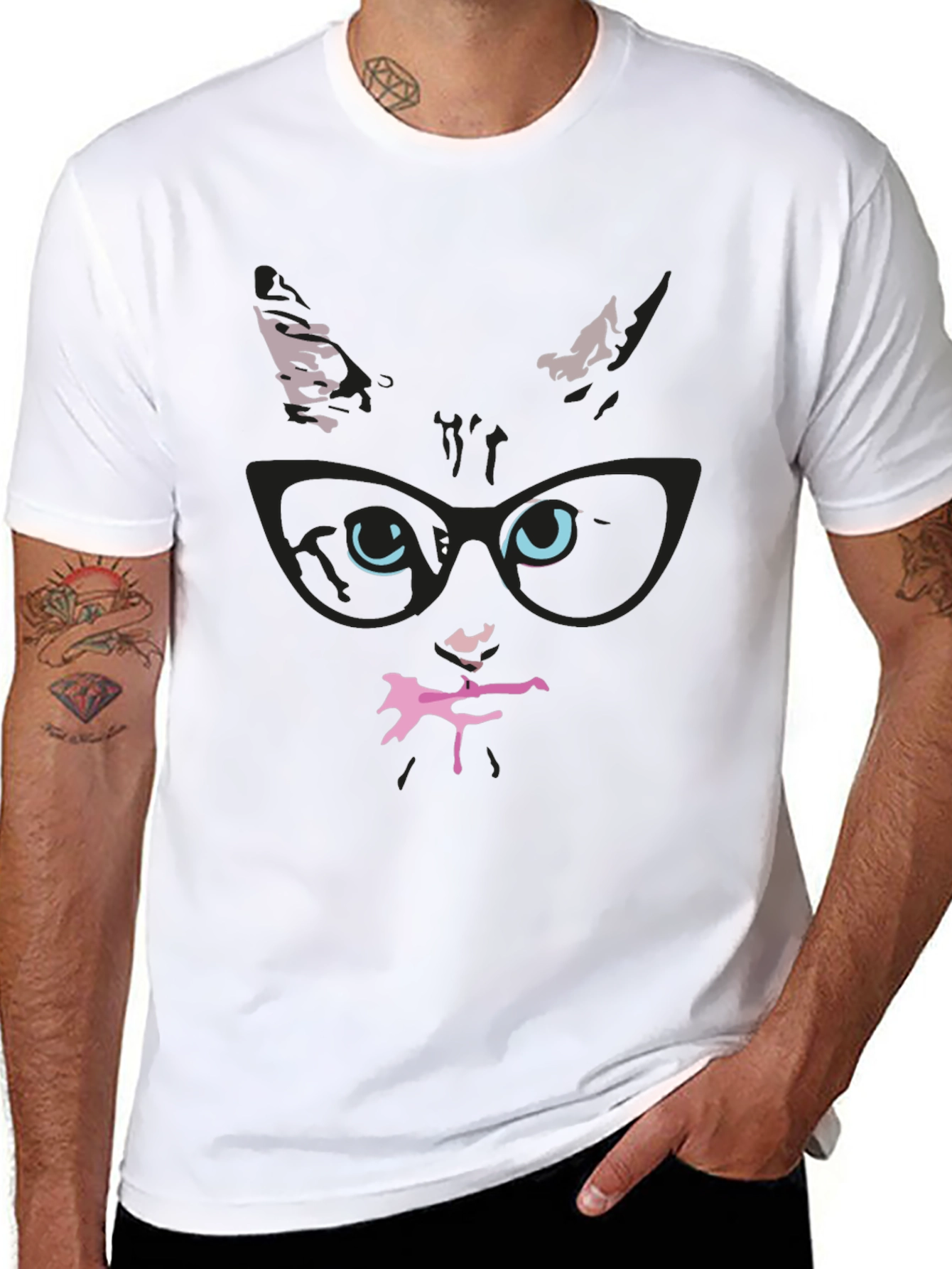 Black Cool Cat in Glasses T-Shirt view 8