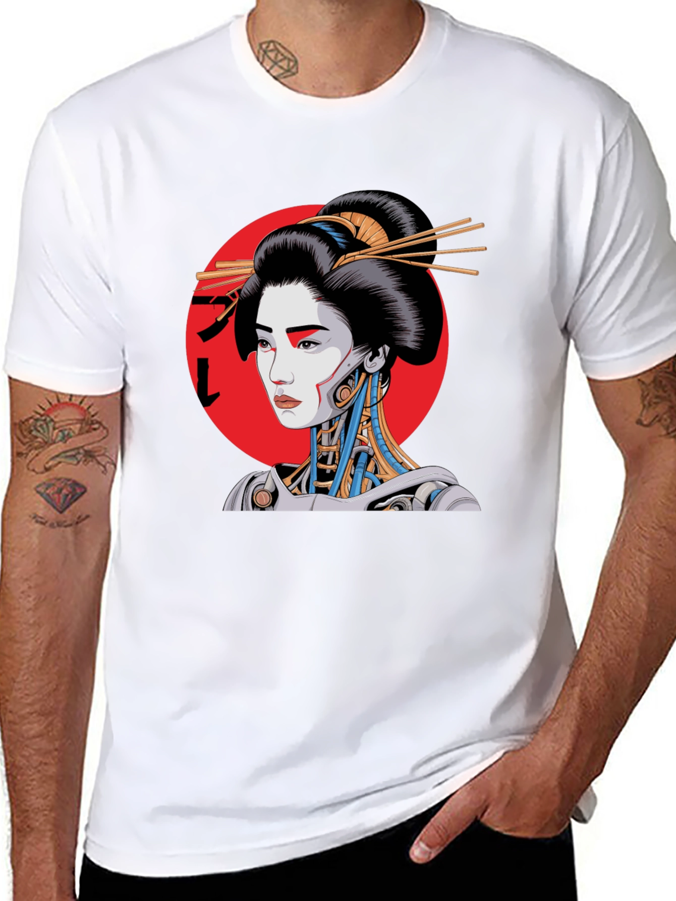 Black Cyberpunk Geisha Graphic Tee - Black view 8