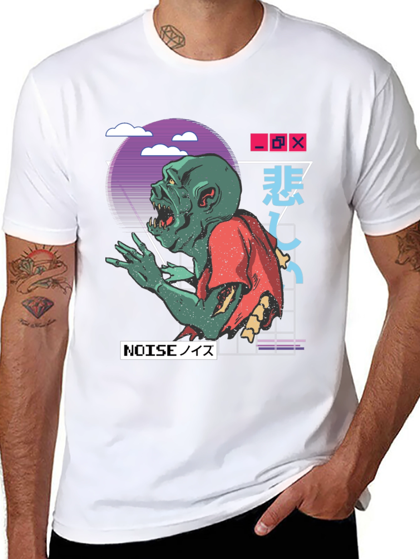 Black Zombie Noise T-Shirt - Vaporwave Style view 8