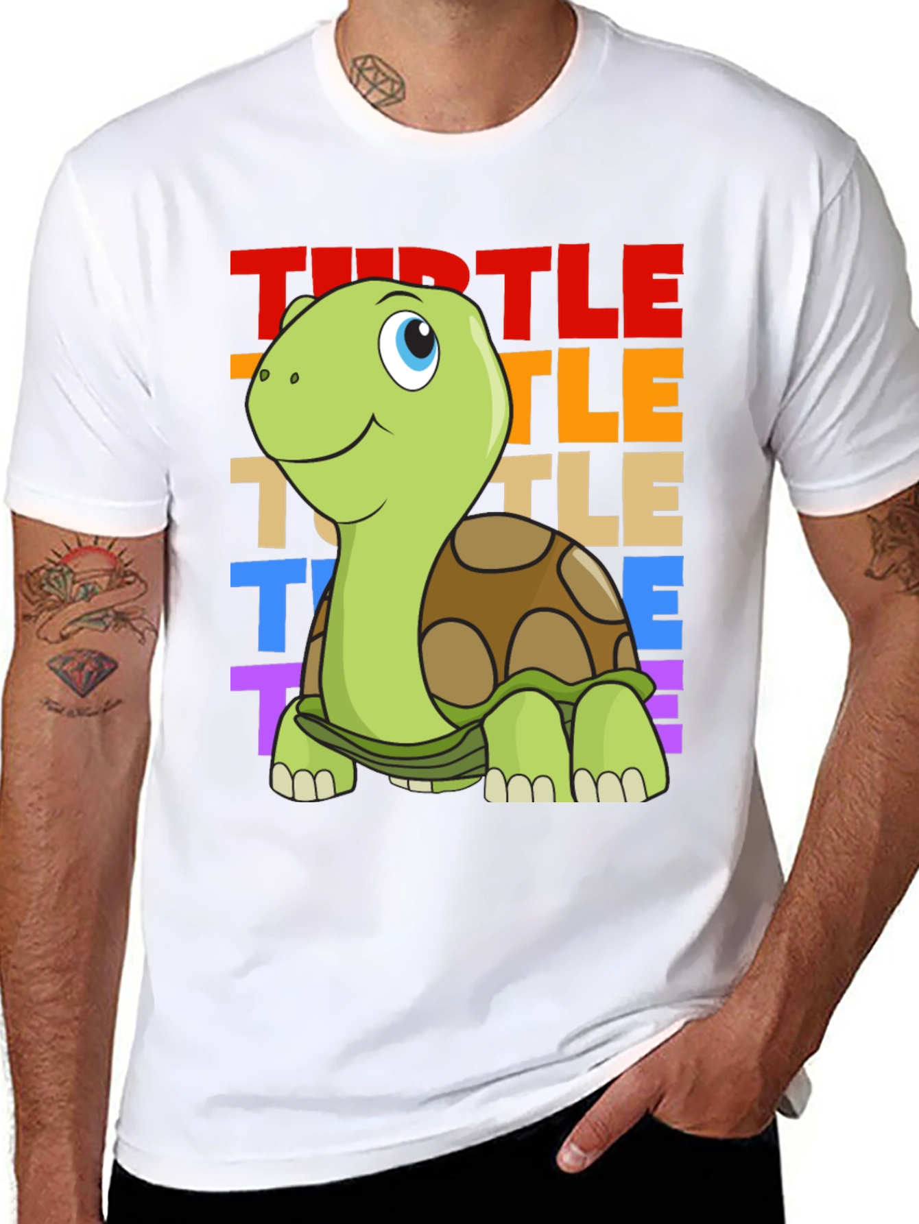 Black Cartoon Turtle Graphic Tee - Unisex Black T-Shirt view 8