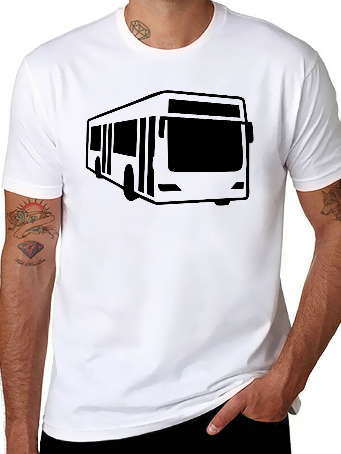 Black Bus Graphic Tee - Black Cotton Blend Comfort Fit view 8
