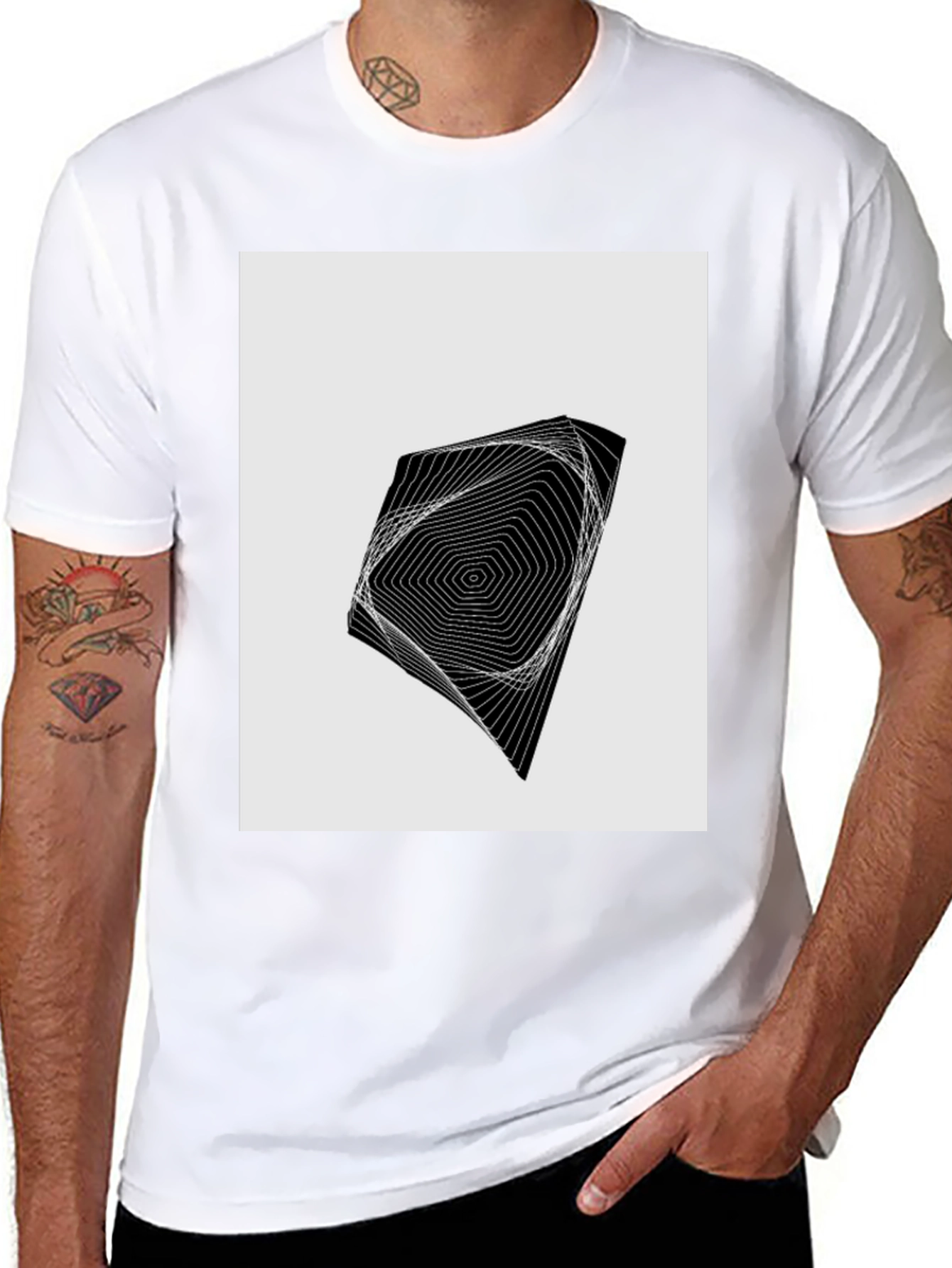 Black Geometric Illusion Graphic Tee view 8