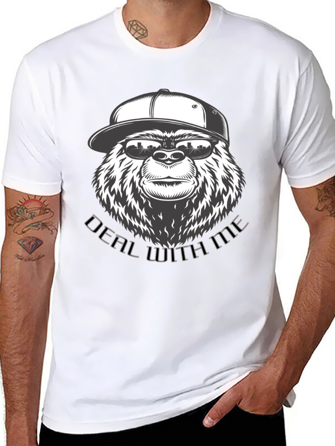 Black Cool Gorilla Deal With Me Black Graphic T-Shirt view 8