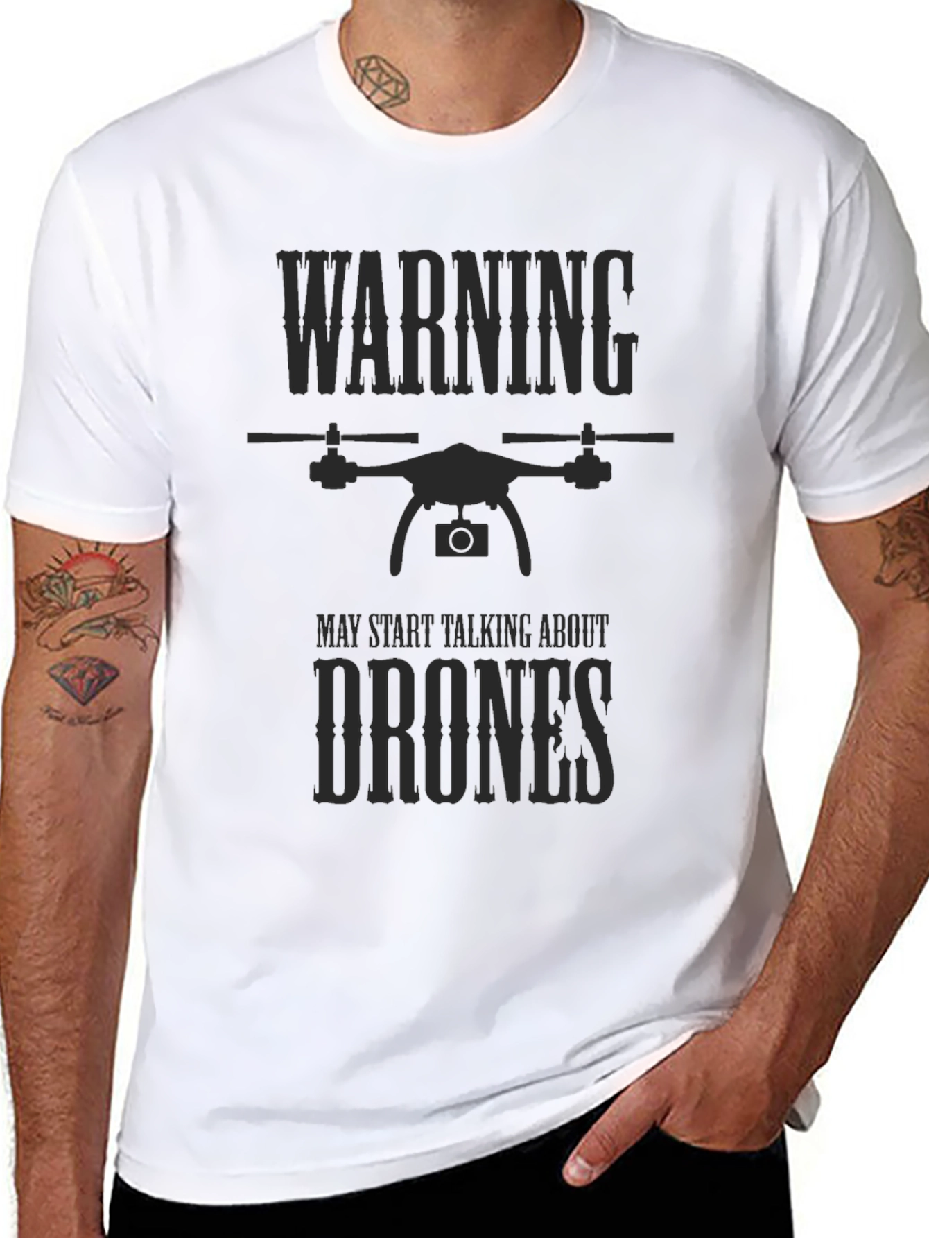 Black Warning Drones T-Shirt - Funny Drone Pilot Gift view 8