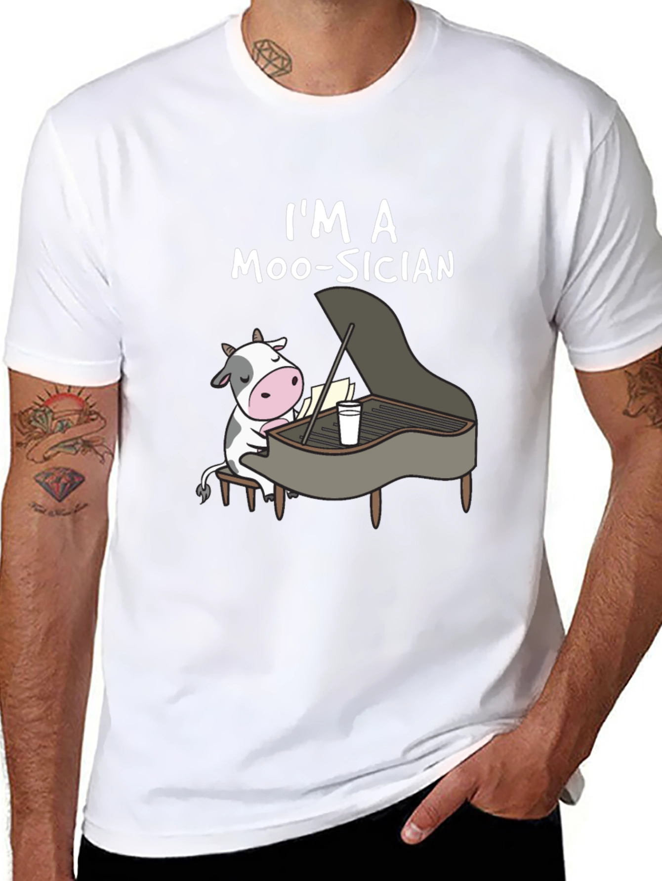 Black I'm a Moo-sician Funny Cow Piano T-Shirt view 8