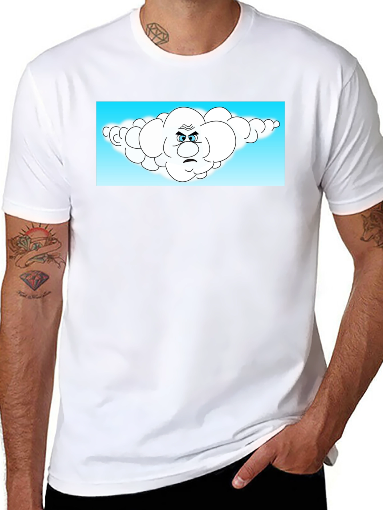 Black Grumpy Cloud Cartoon Black T-Shirt view 8