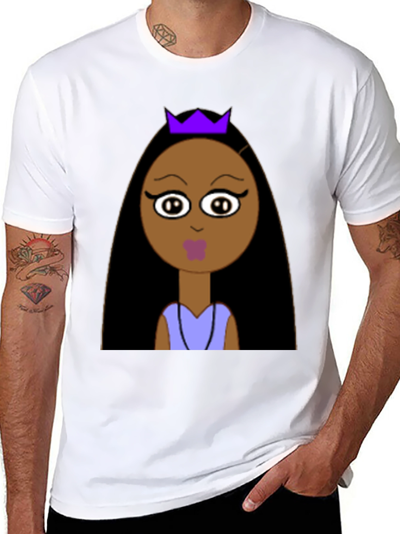 Black Cartoon Princess Graphic Tee - Unisex Black T-Shirt view 8