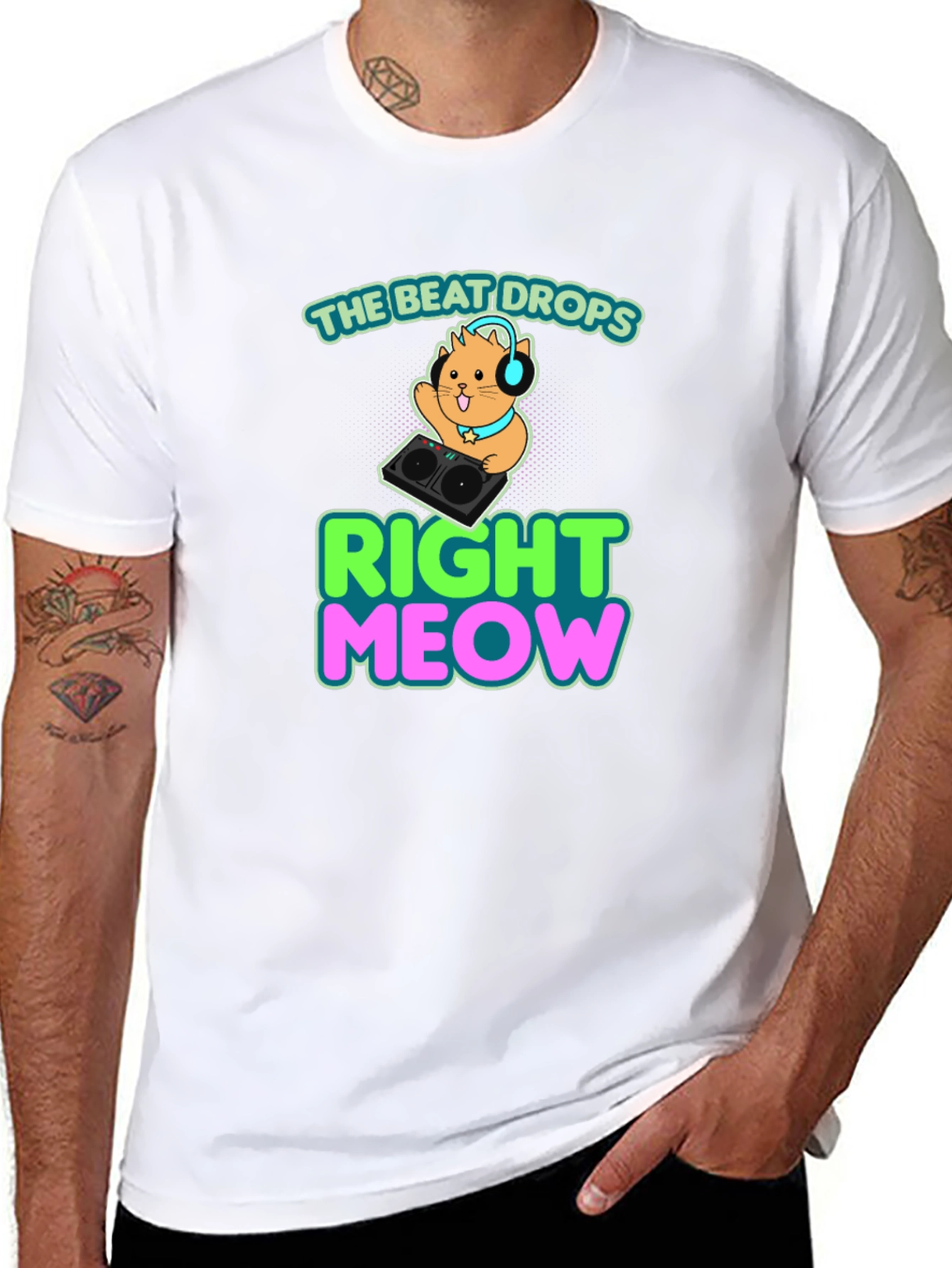 Black The Beat Drops Right Meow DJ Cat T-Shirt view 8