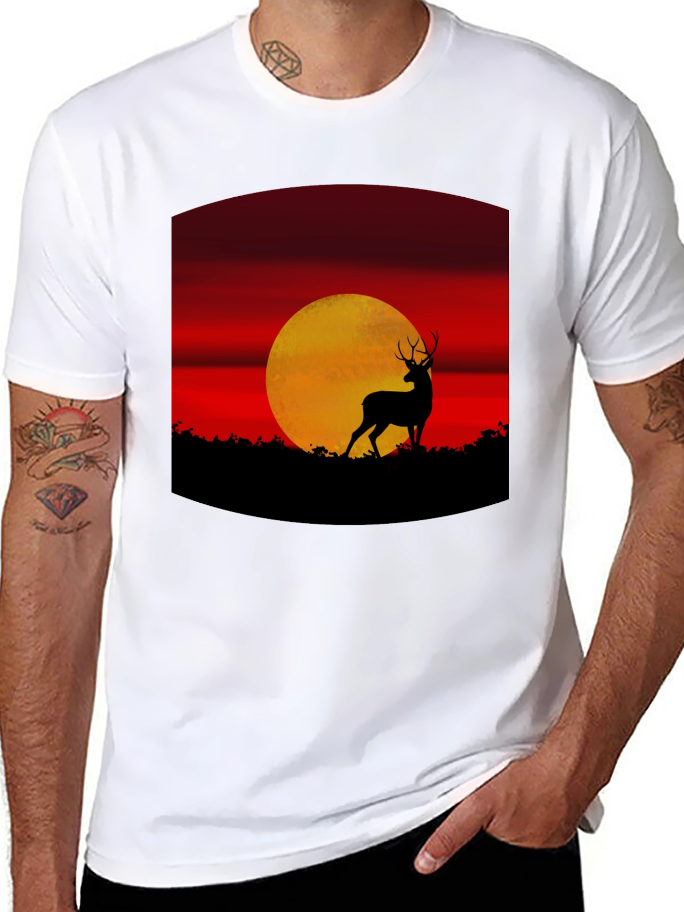 Black Deer Sunset Graphic Tee - Nature Inspired T-Shirt view 8