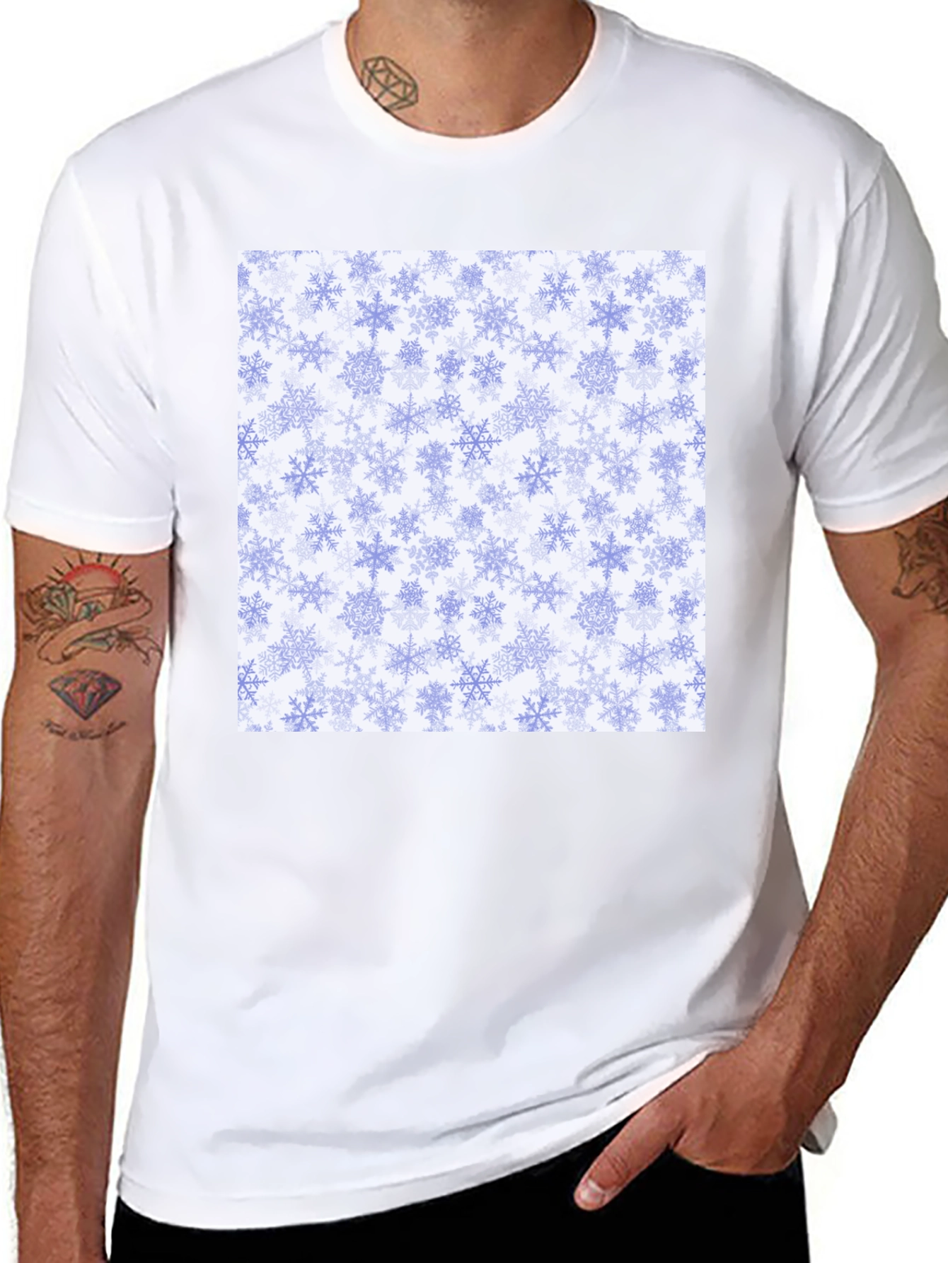 Black Snowflake Pattern Tee - Winter Holiday Style! view 8