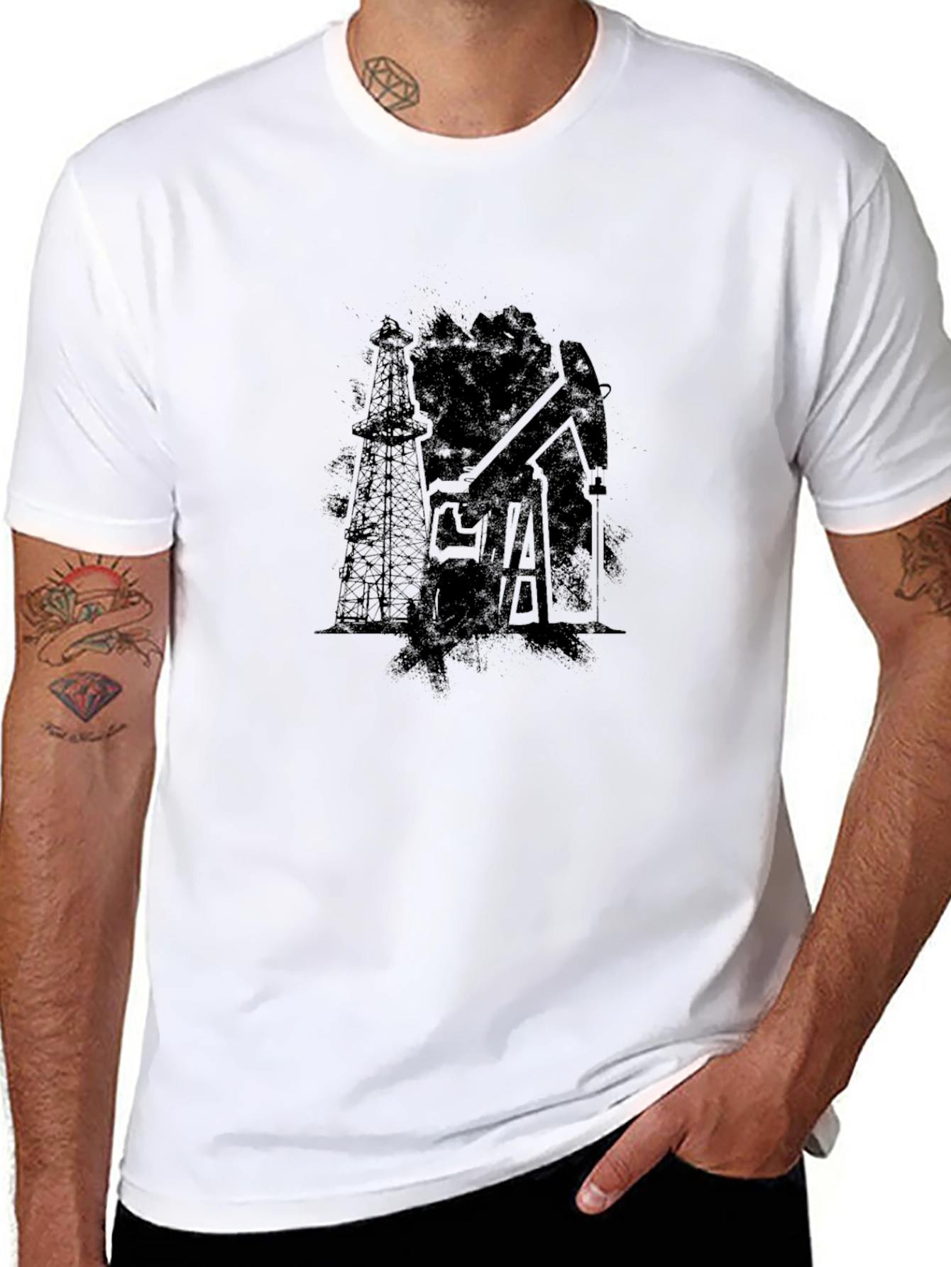 Black Oil Derrick Graphic Tee - Black Cotton Blend view 8