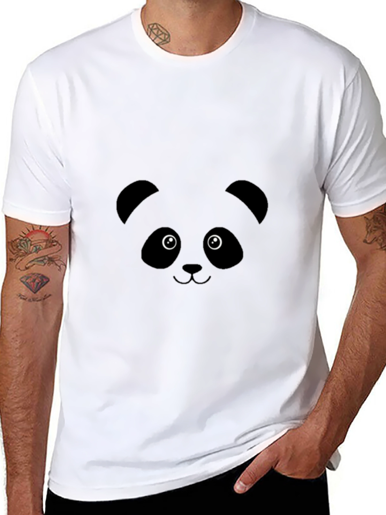 Black Cute Panda Face Graphic Tee - Black Unisex T-Shirt view 8