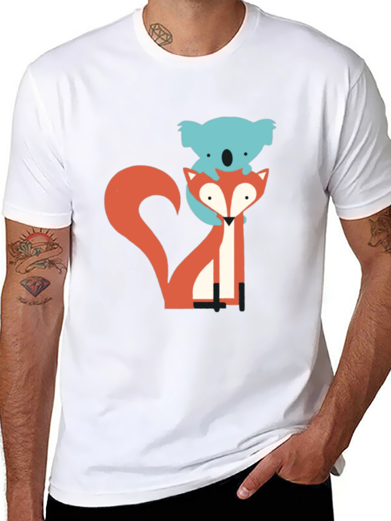 Black Koala Riding Fox Graphic Tee - Black Cotton T-Shirt view 8