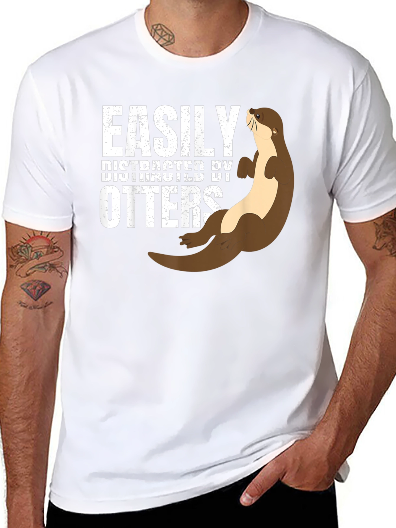Black Easily Distracted By Otters Funny Graphic Tee view 8