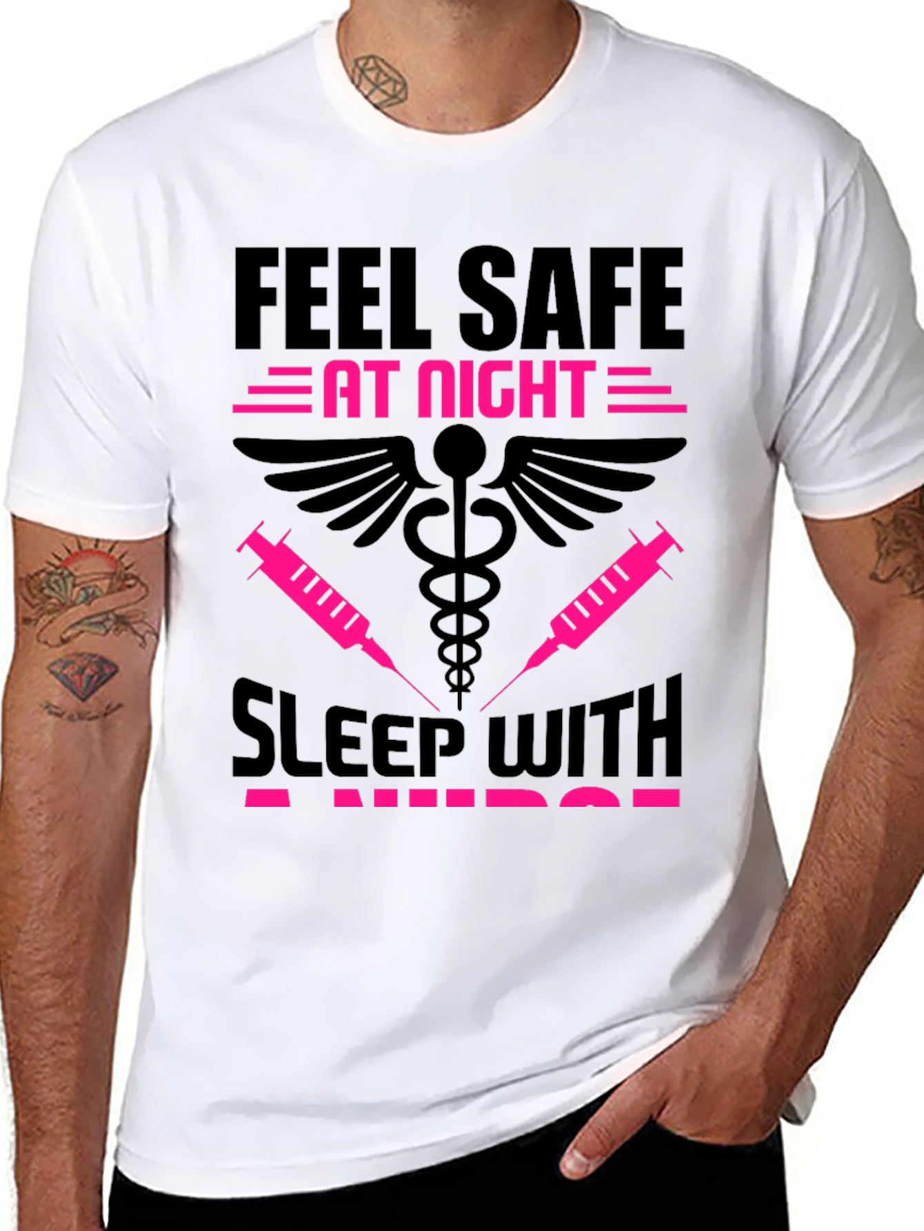 Black Feel Safe Sleep With A Nurse Black T-Shirt view 8