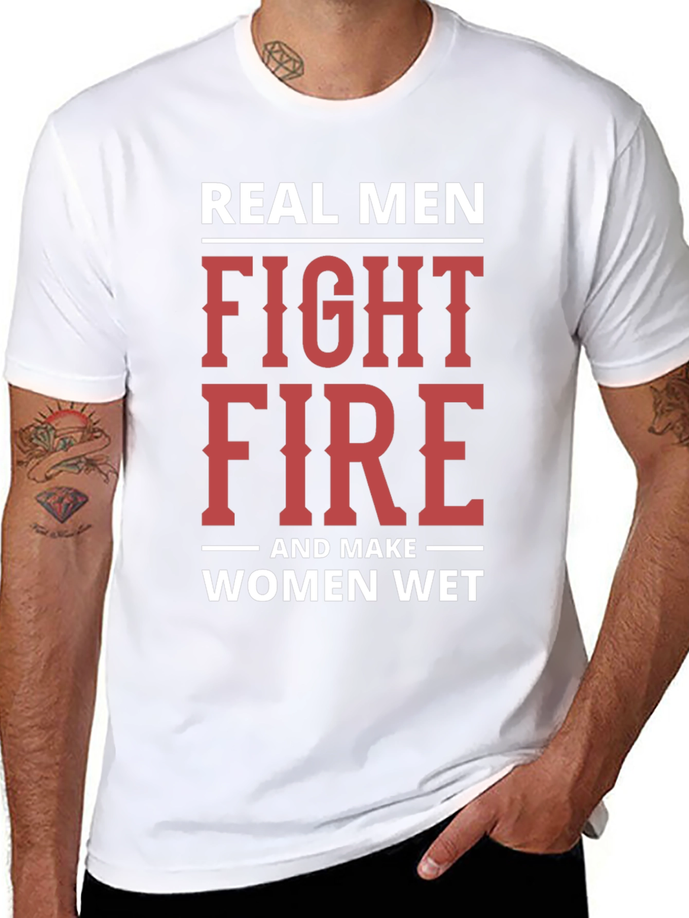 Black Real Men Fight Fire T-Shirt view 8