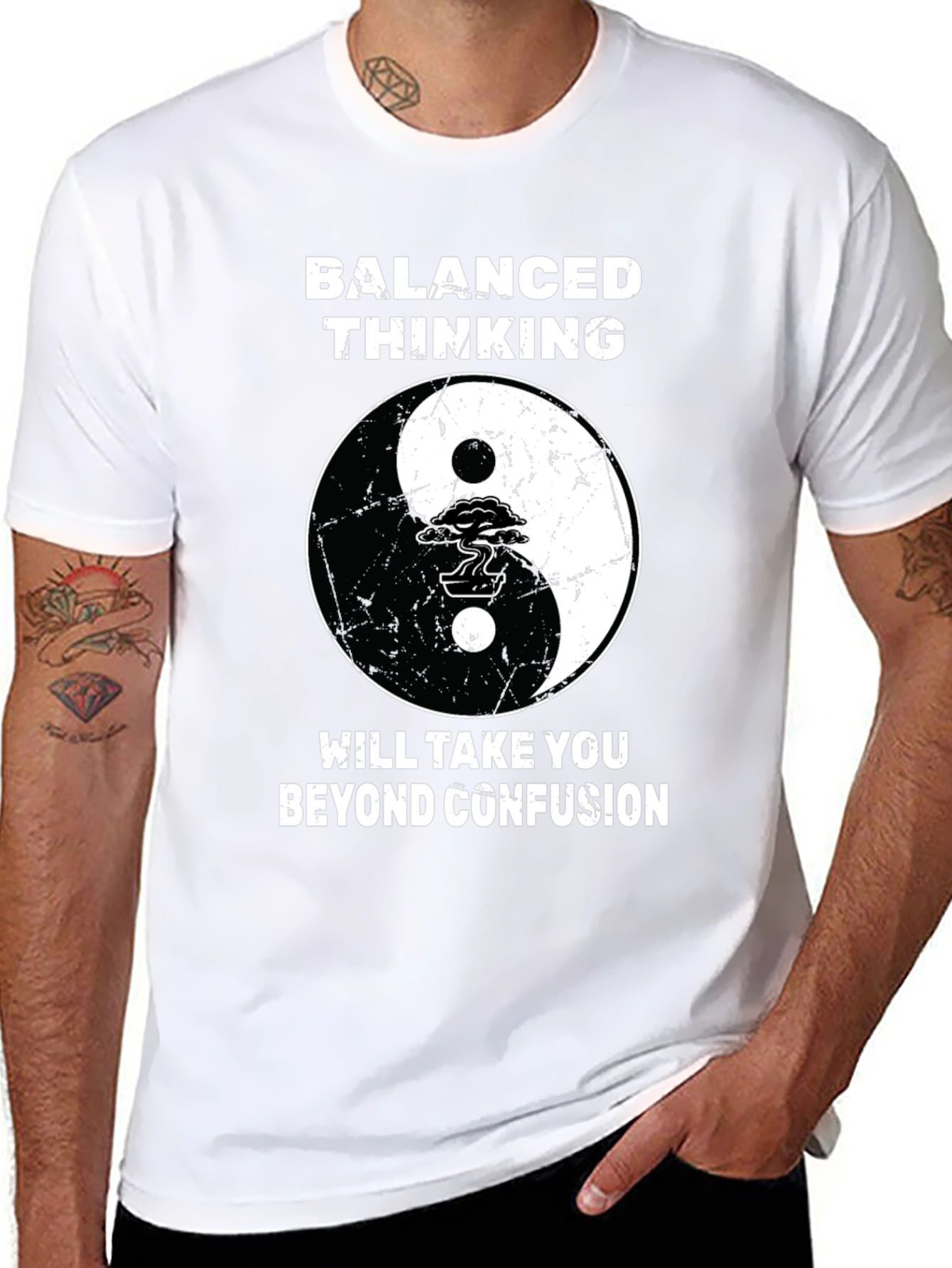 Black Balanced Thinking Yin Yang T-Shirt view 8