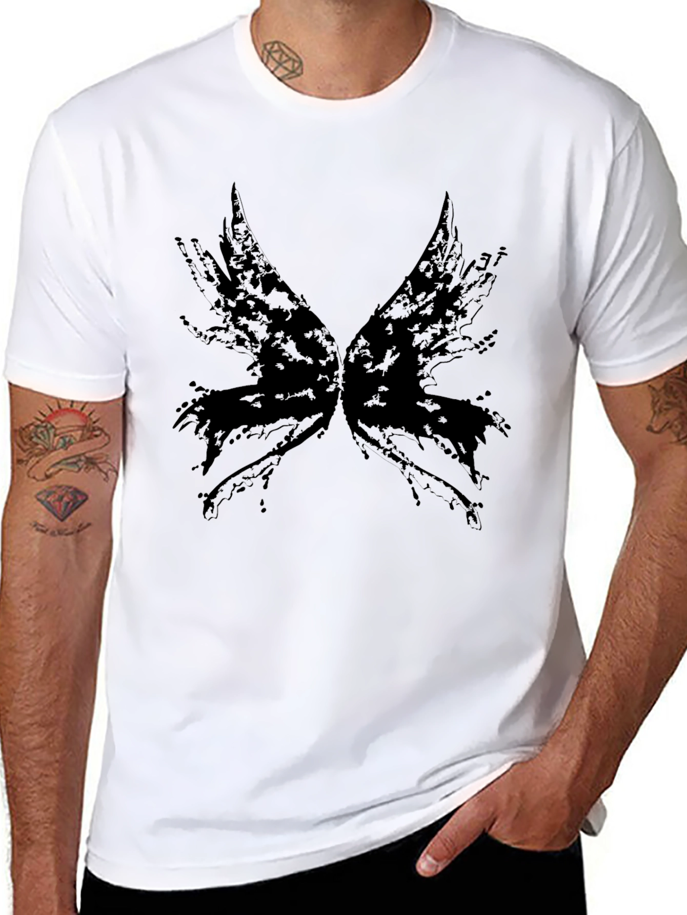 Black Abstract Wings Graphic Tee - Black Cotton Blend view 8