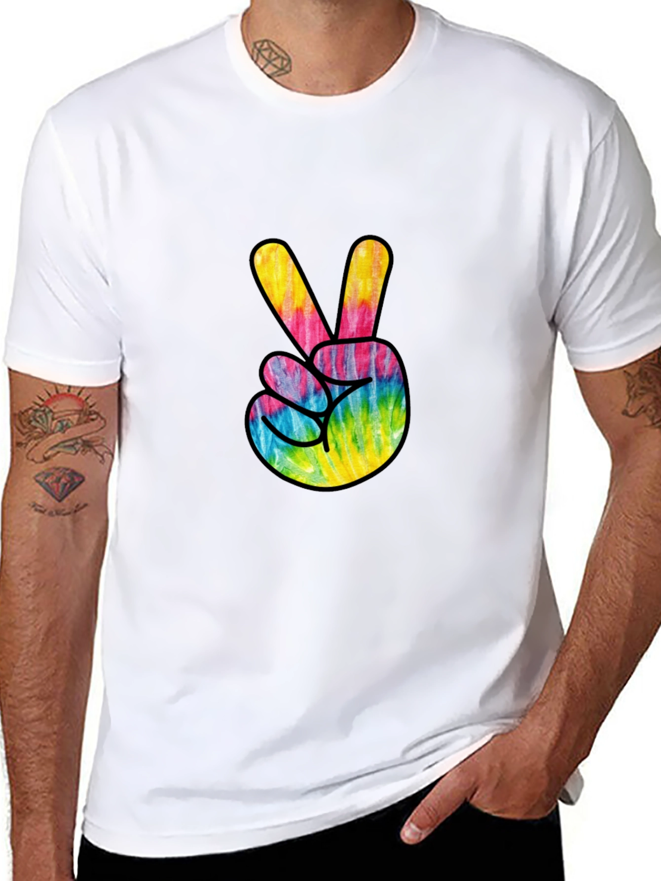 Black Tie Dye Peace Sign Graphic Tee - Casual Comfort view 8