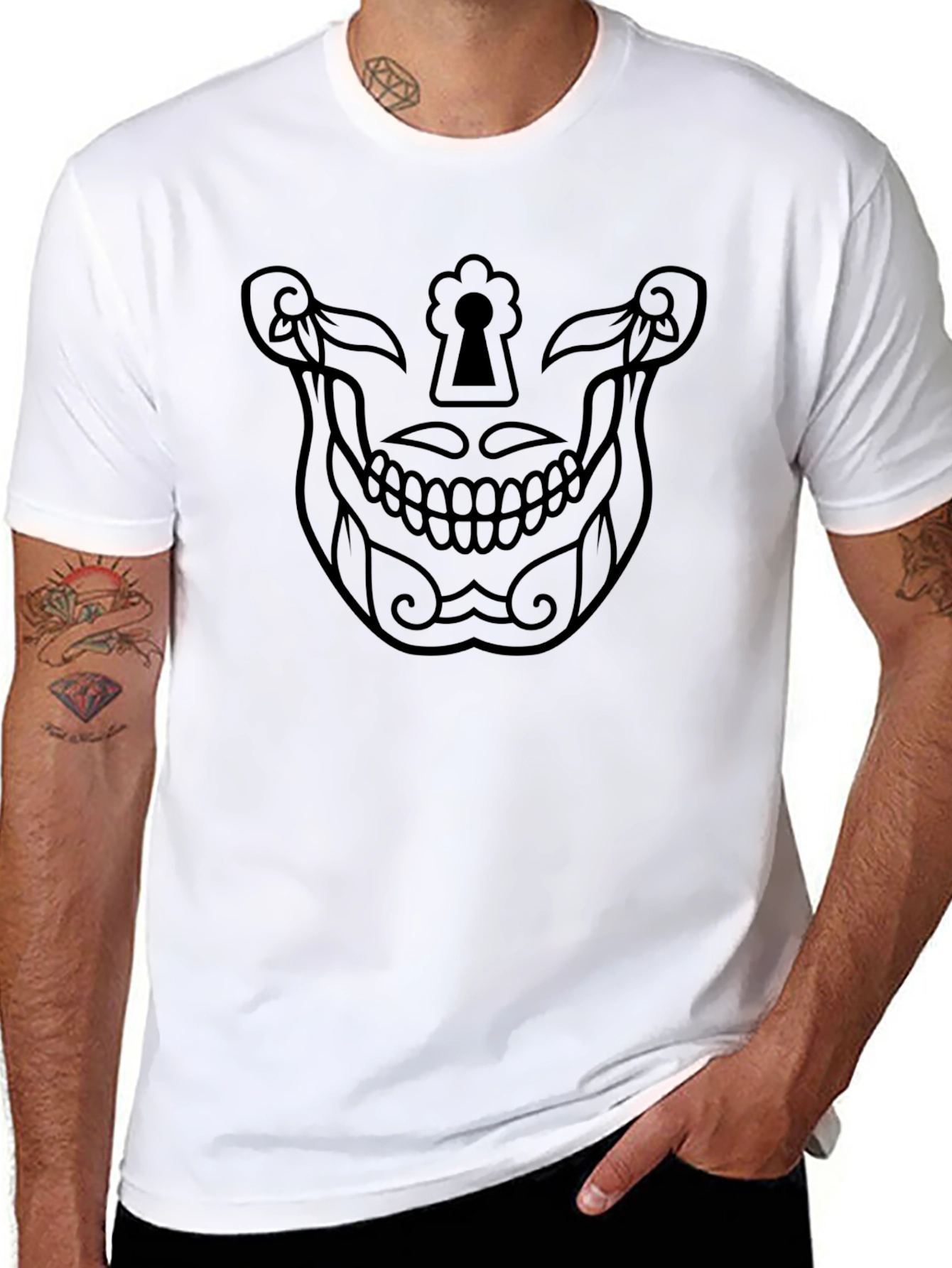 Black Skull Keyhole Graphic Tee - Modern Skeleton Shirt view 8