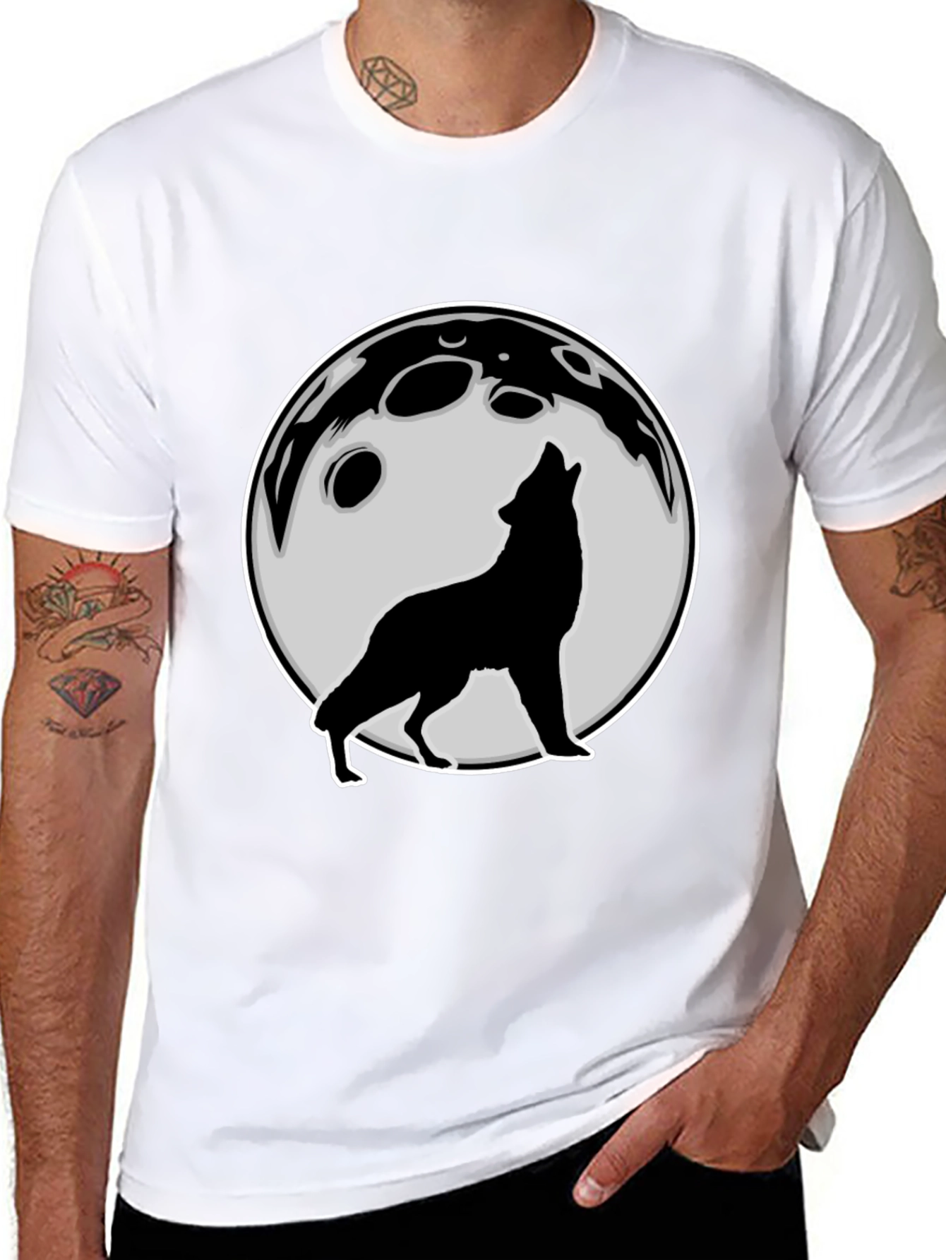 Black Wolf Howling at Moon Graphic Tee - Black view 8