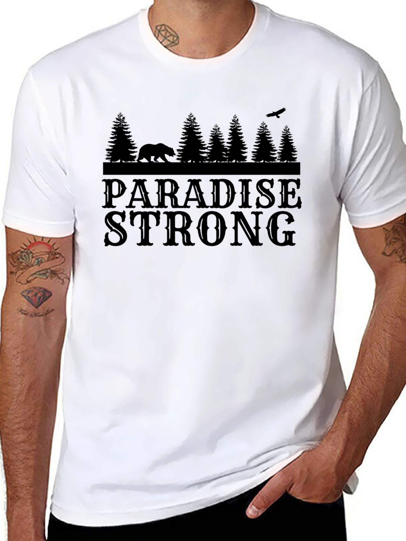 Black Paradise Strong Black T-Shirt - Bear & Forest Graphic view 8