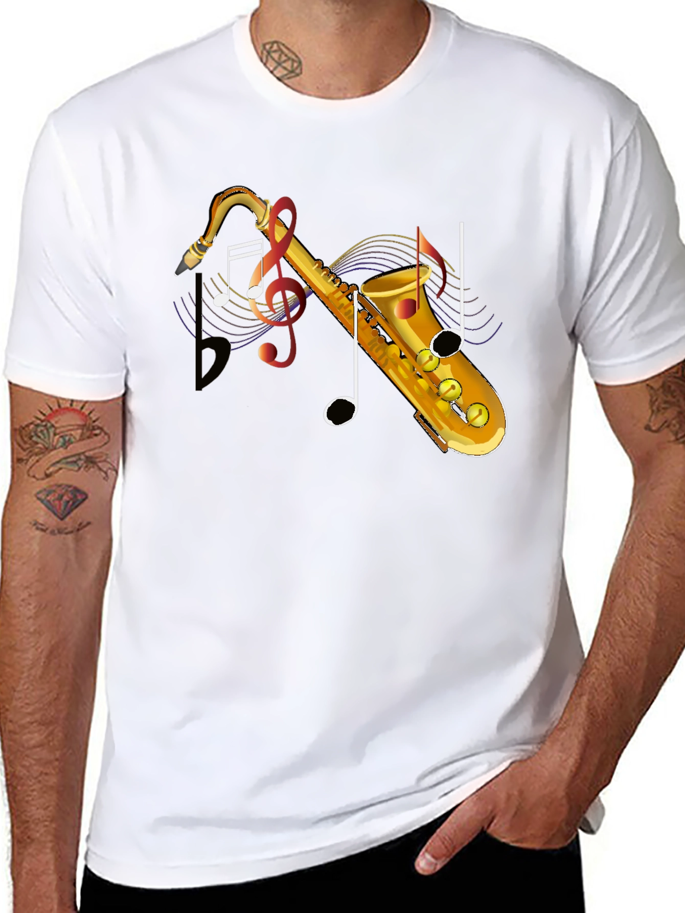 Black Saxophone Music Note Graphic T-Shirt view 8