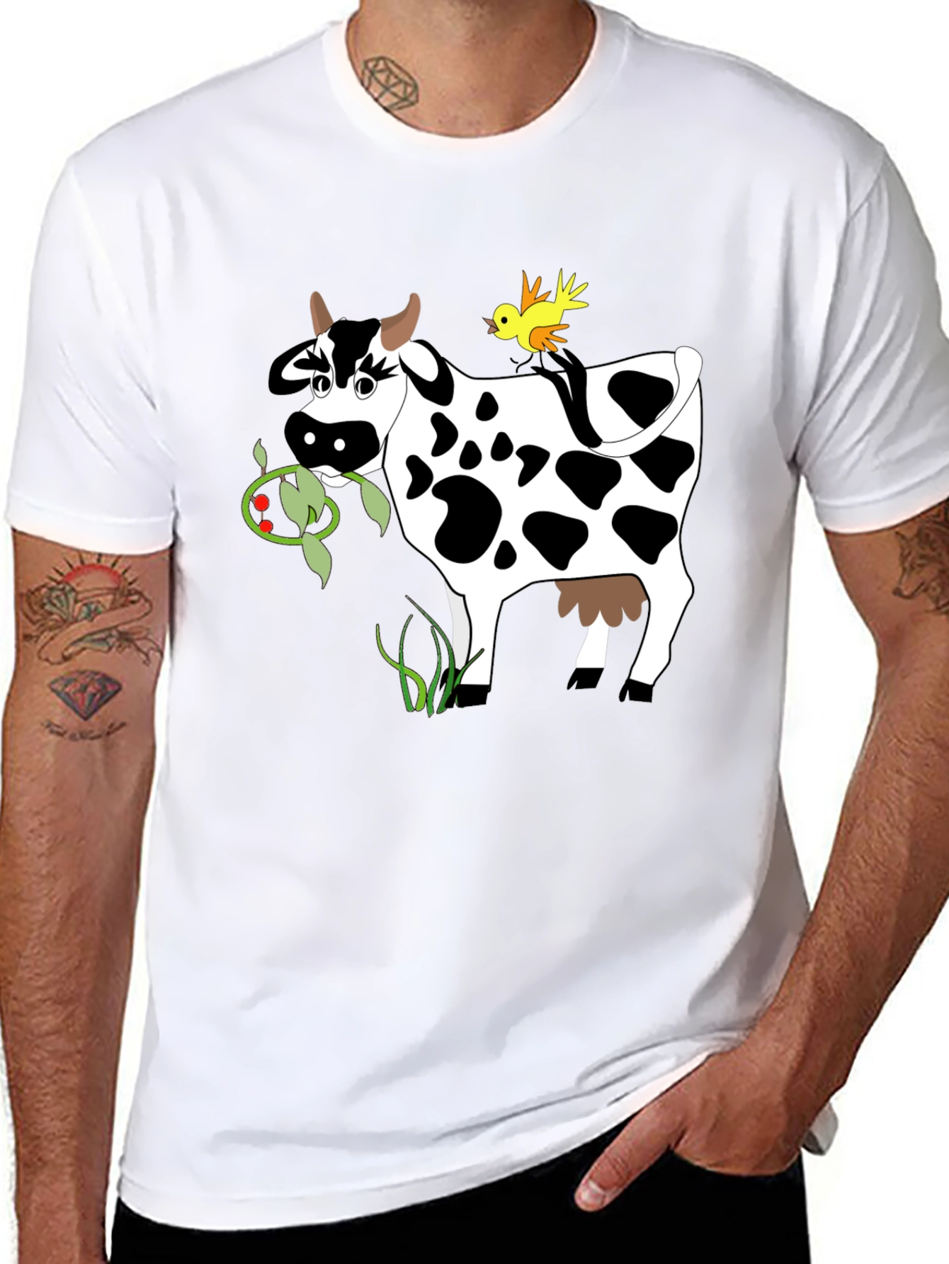 Black Cow & Bird Graphic Tee - Black Cotton T-Shirt view 8