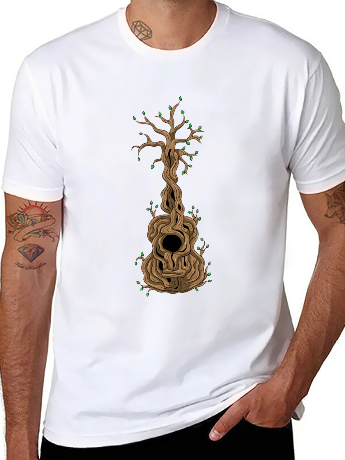 Black Guitar Tree Graphic T-Shirt - Unique Design view 8