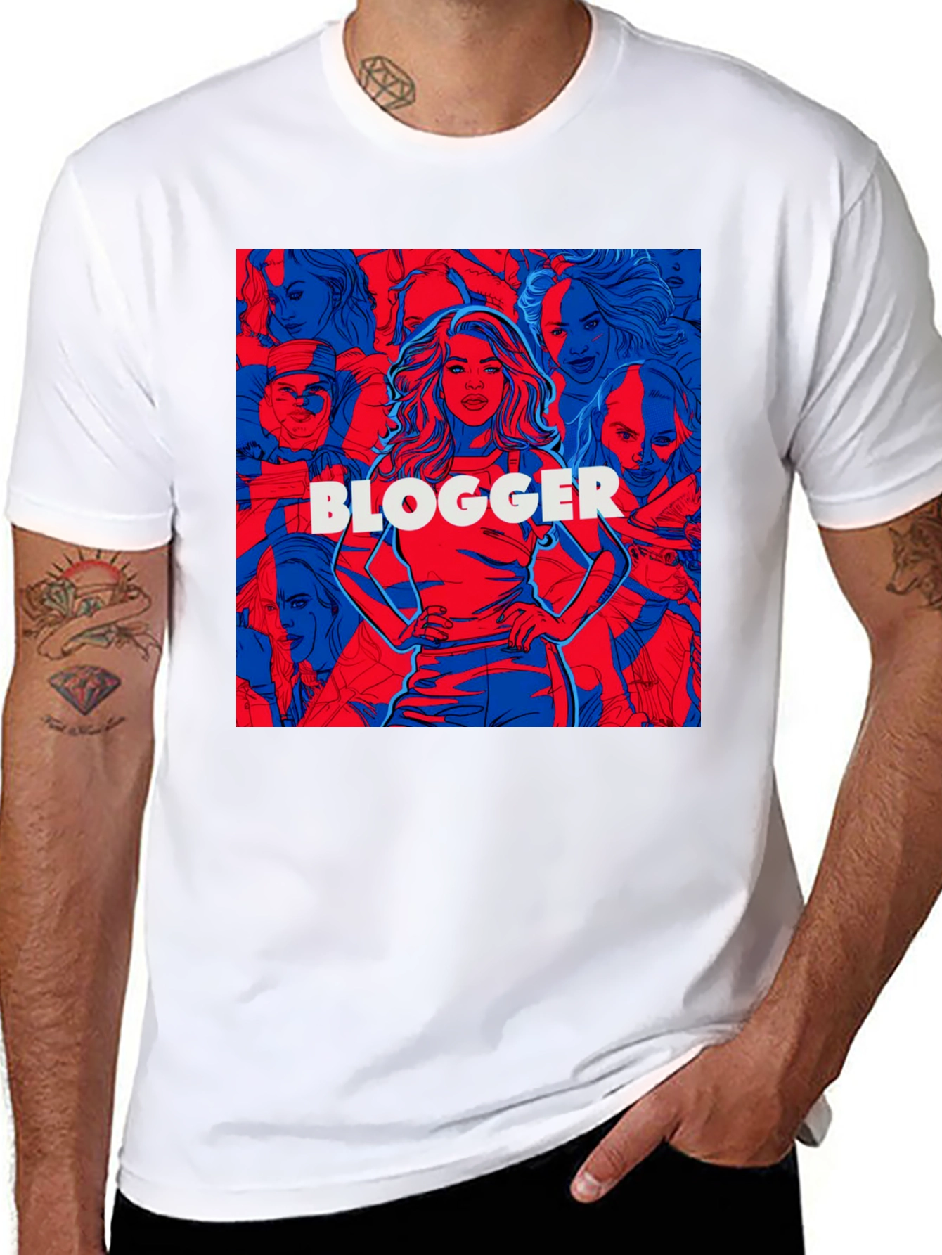 Black Blogger Graphic Print Crew Neck T-Shirt view 8