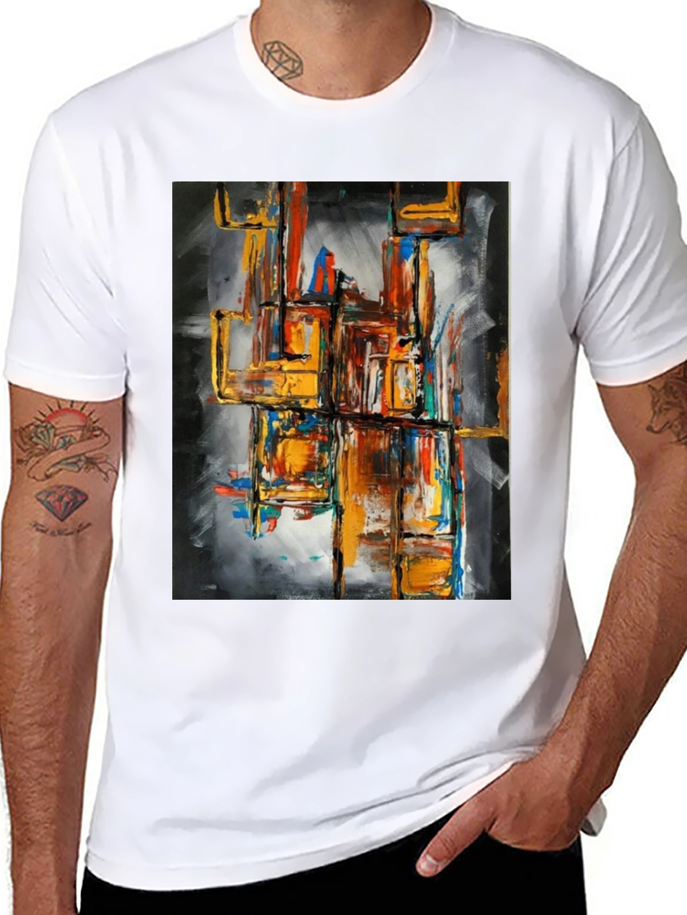 Black Abstract Art Men's Graphic Tee - Black view 8