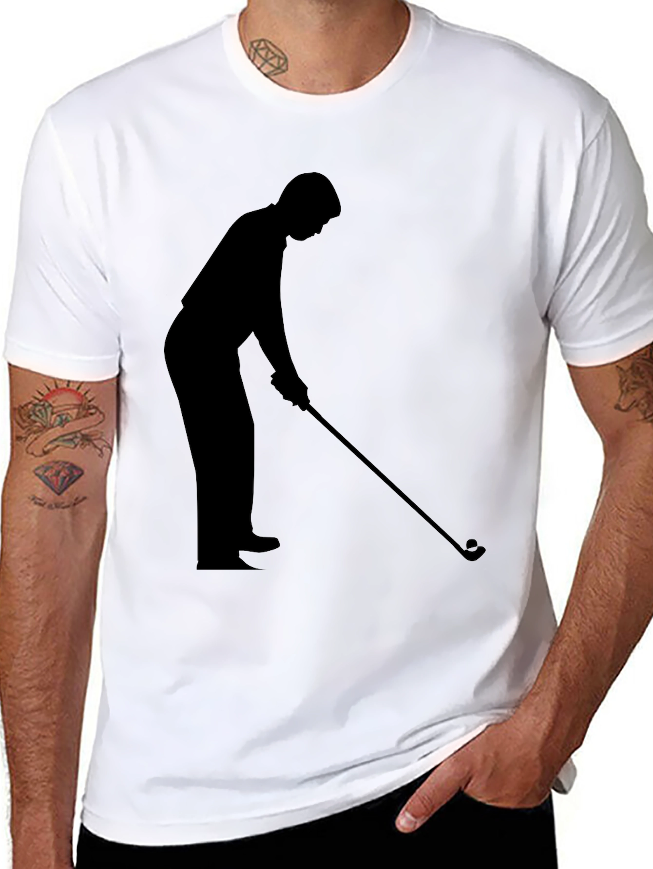 Black Golfer Silhouette Black T-Shirt view 8