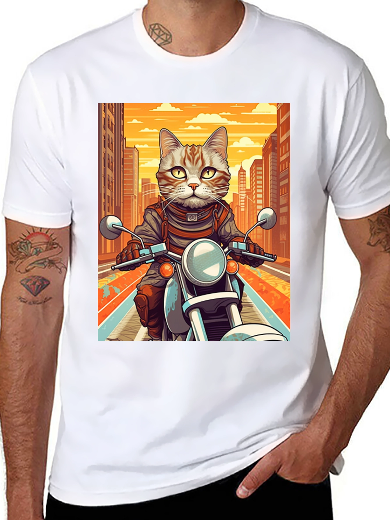 Black Cat on Motorcycle Graphic Tee view 8