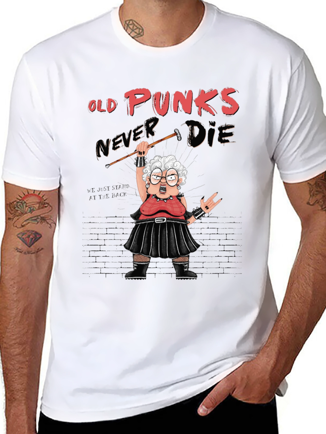 Black Old Punks Never Die Graphic T-Shirt view 8