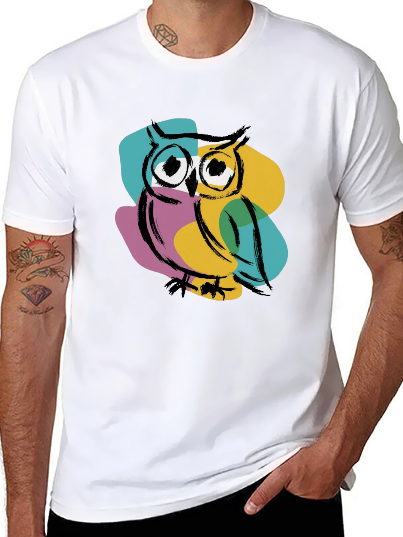 Black Cool Owl Graphic Print T-Shirt - Black view 8