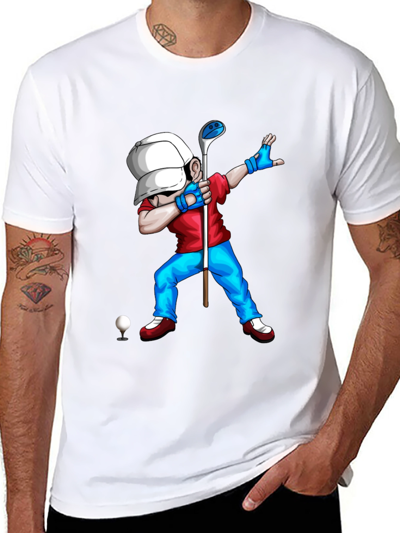 Black Golf Dabbing Cartoon Graphic Tee view 8