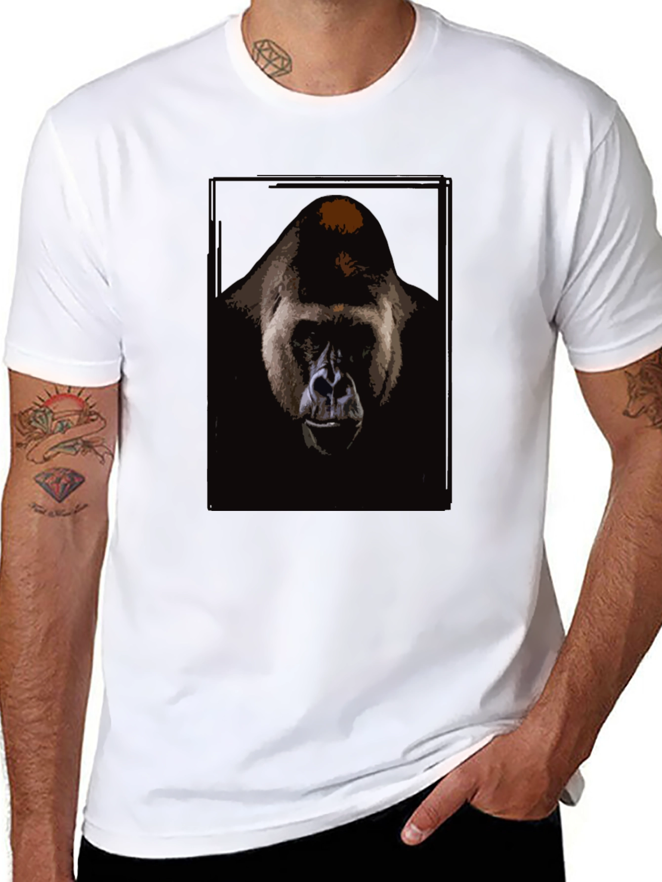 Black Gorilla Graphic Print Black T-Shirt view 8