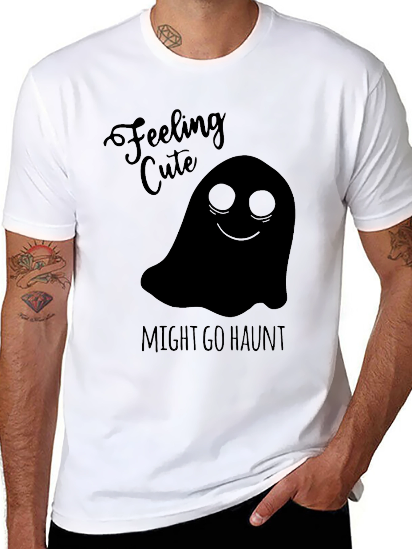 Black Feeling Cute Ghost Graphic Tee - Halloween Shirt view 8