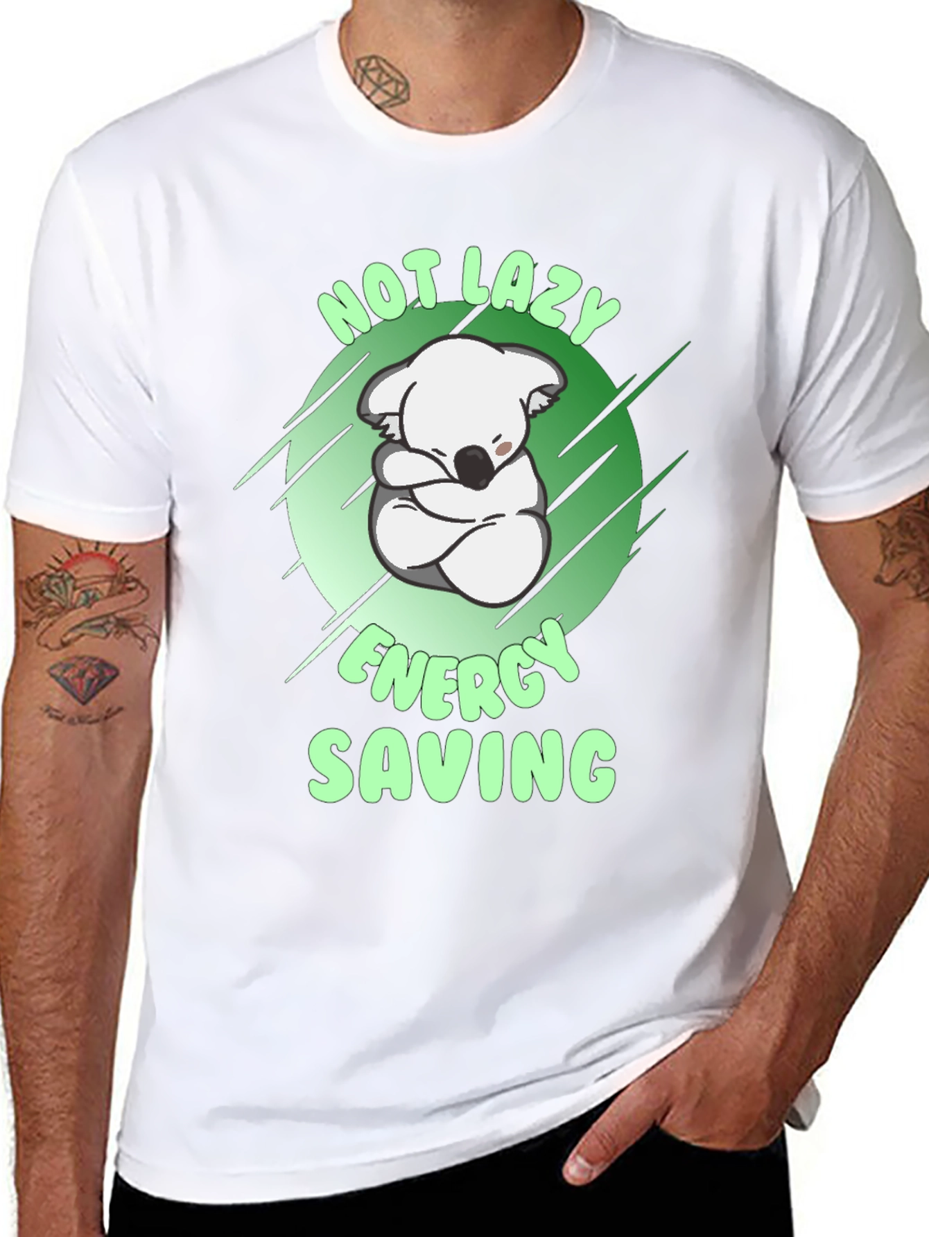 Black Not Lazy Energy Saving Koala T-Shirt view 8