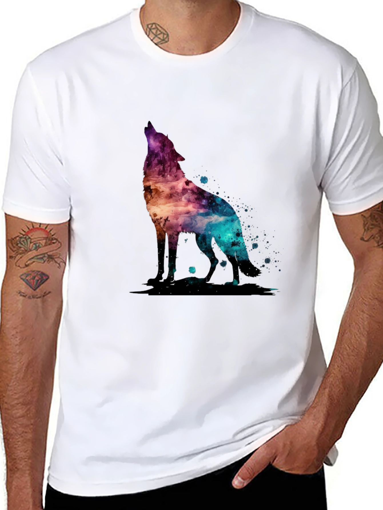 Black Galaxy Wolf Graphic T-Shirt - Stylish Men's Tee view 8