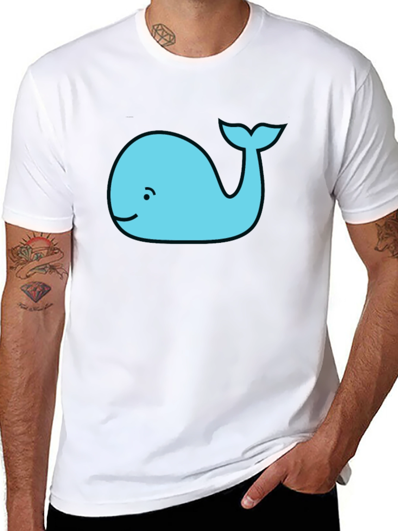 Black Cute Whale Graphic Tee - Black Cotton T-Shirt view 8