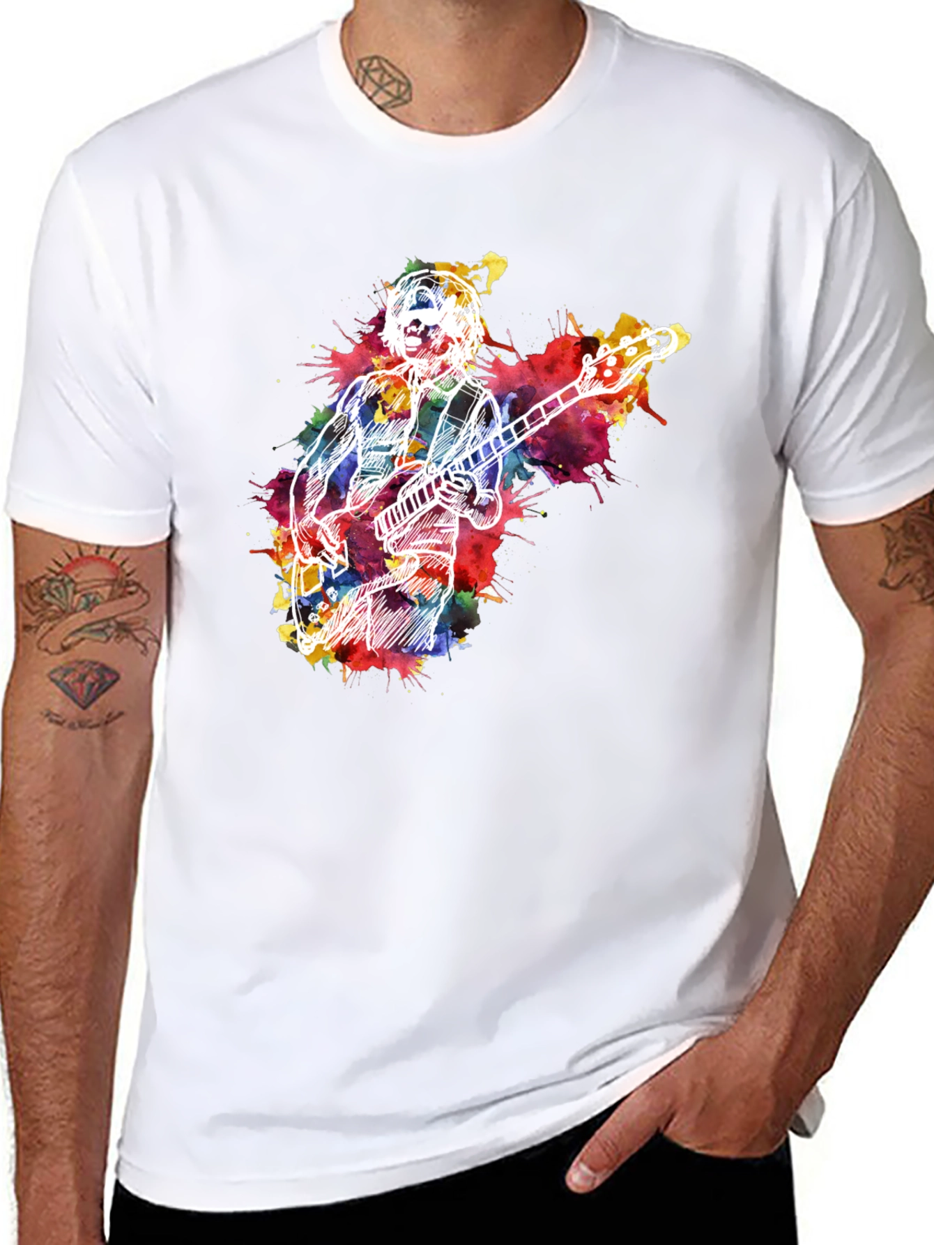 Black Musician Watercolor Graphic T-Shirt - Black view 8
