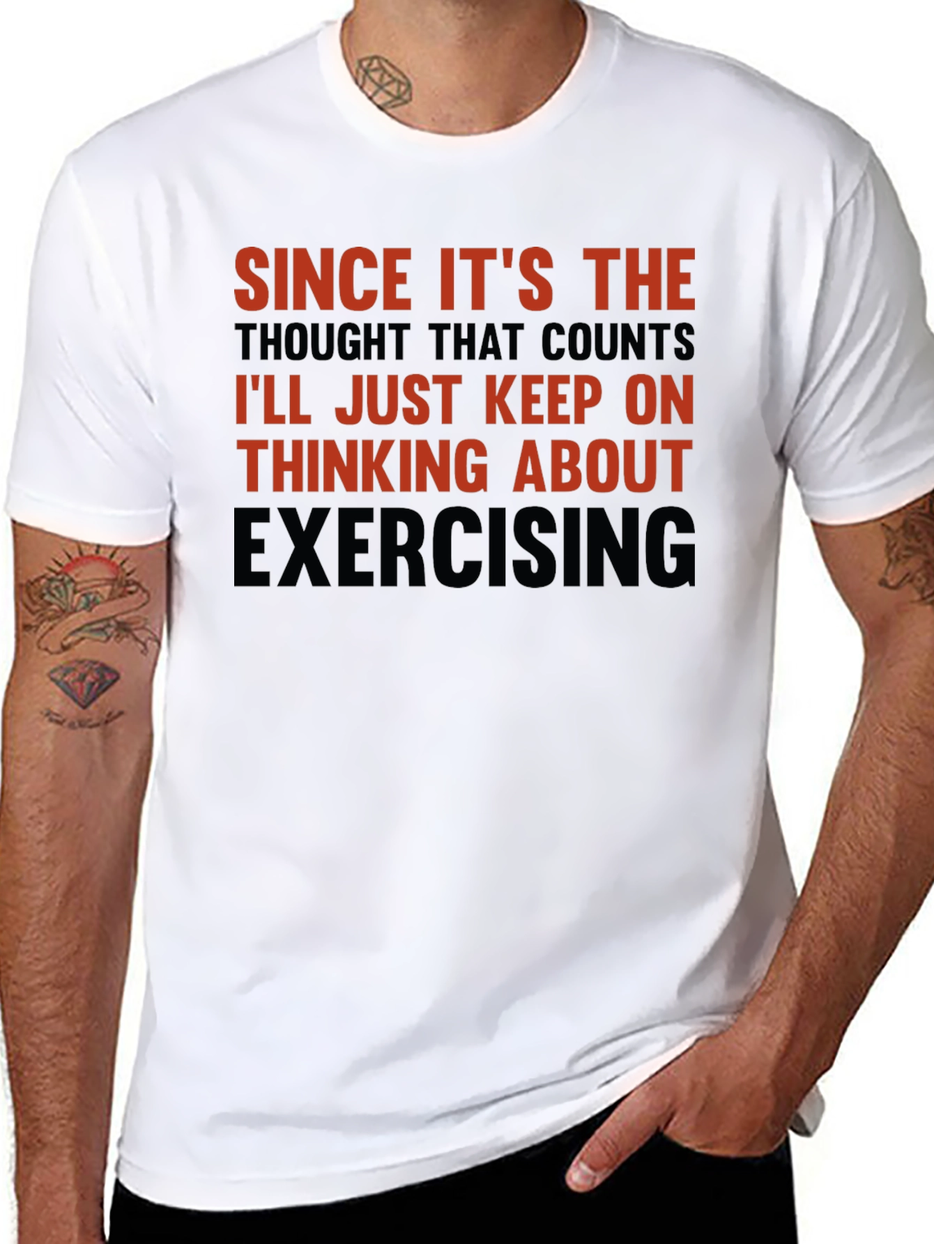 Black Funny Exercise T-Shirt: Thinking About Exercising view 8