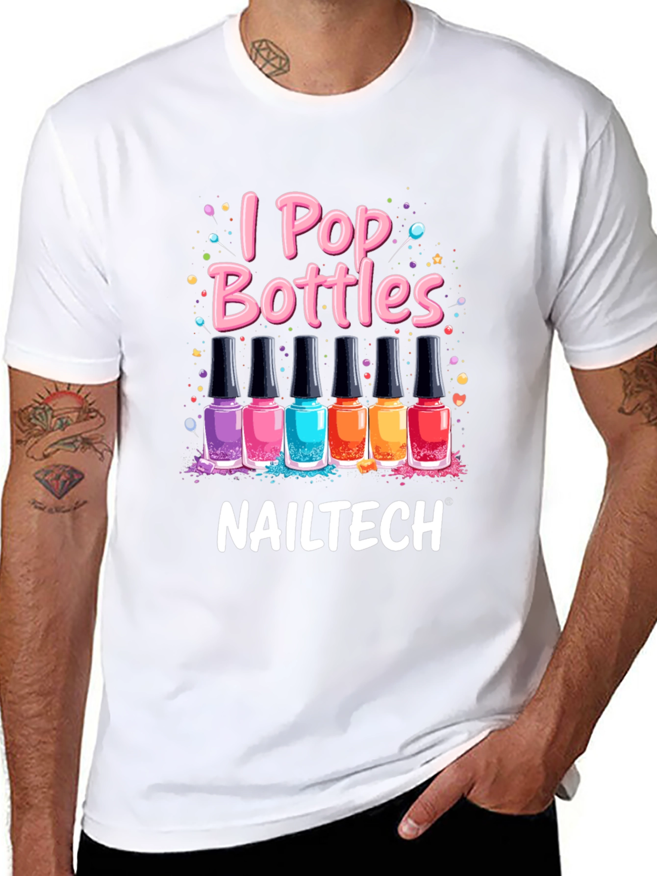Black I Pop Bottles Nail Tech T-Shirt view 8