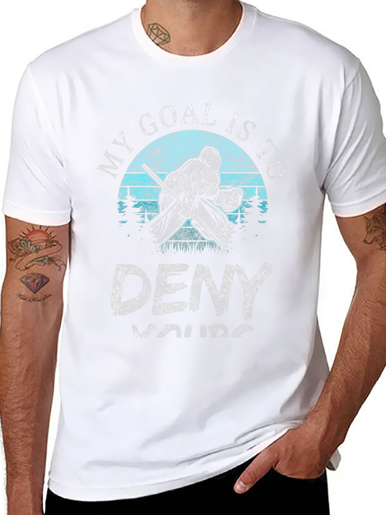 Black My Goal is to Deny Yours Hockey T-Shirt view 8